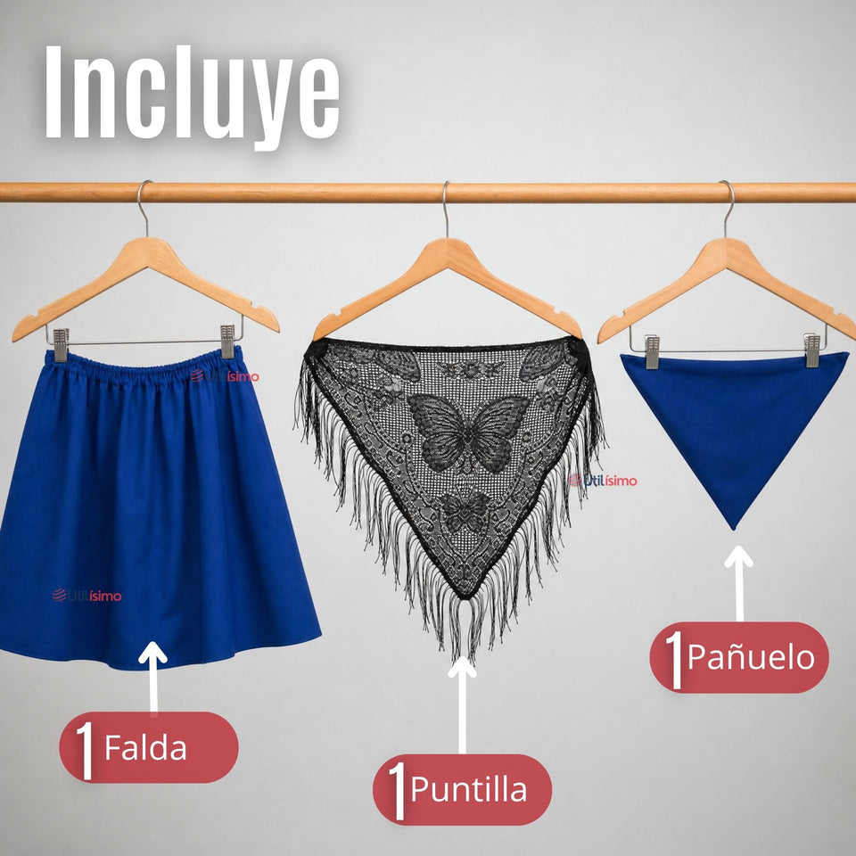 Traje Chilote Juvenil Azul Fiestas Patrias 3 Piezas Tradicional Chilota