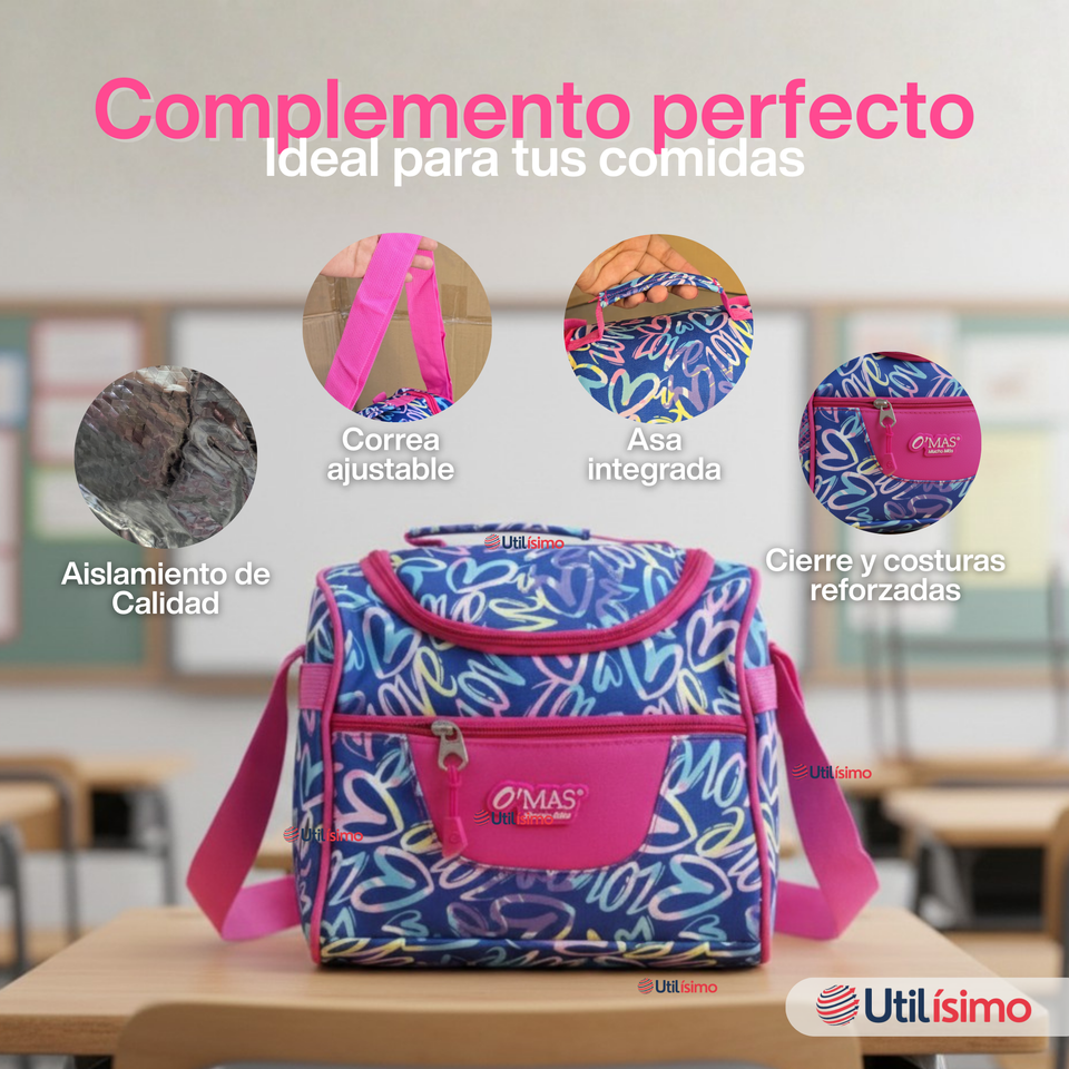 Mochila Bolso Escolar + Estuche + Lonchera 43Cm Niña Tela Oxford Love Graffiti