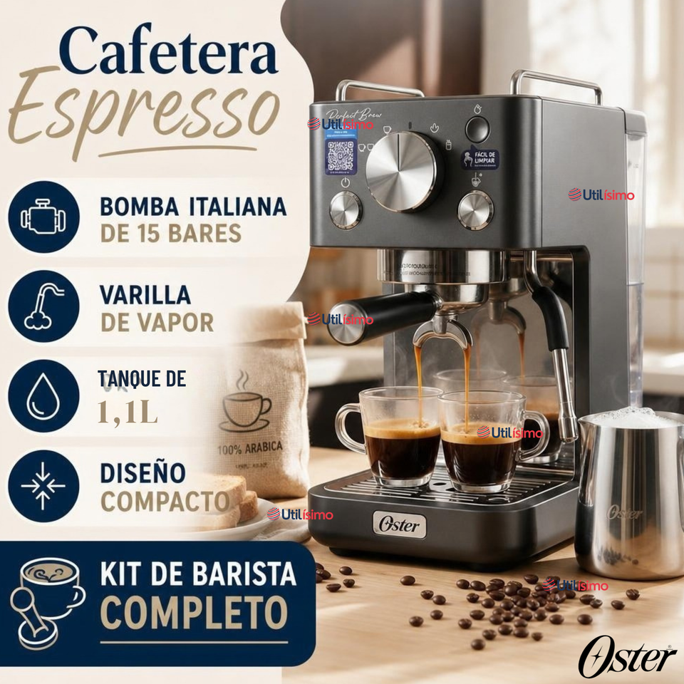 Cafetera Espresso Oster® Perfect Brew Compacta 15 Bares BVSTEM7201-052