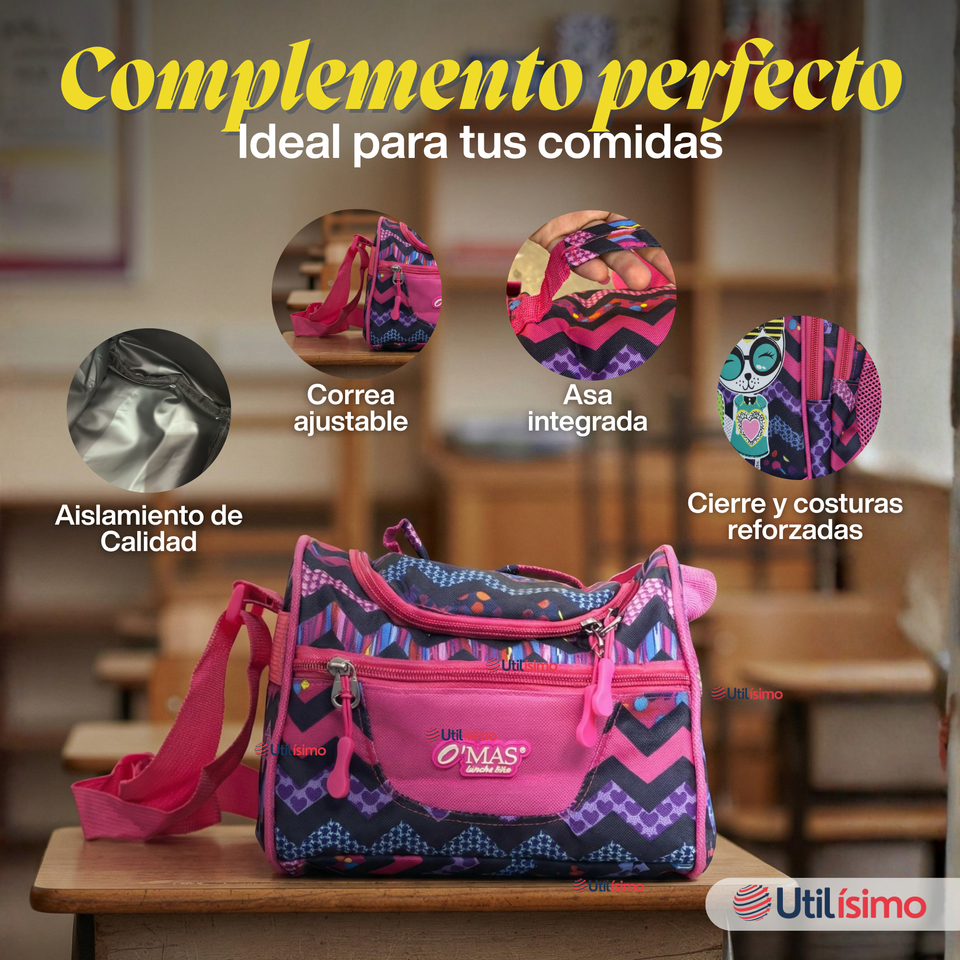 Mochila Escolar Bolso Con Estuche + Lonchera 45Cm Tela Oxford Niña Kitty Love