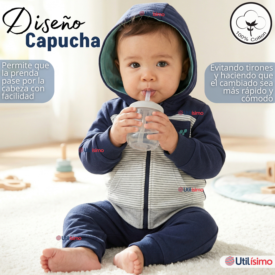 Conjunto 2 Piezas Buzo Pantalón Y Polerón De Algodón Azul Tortuga Bebé Niño