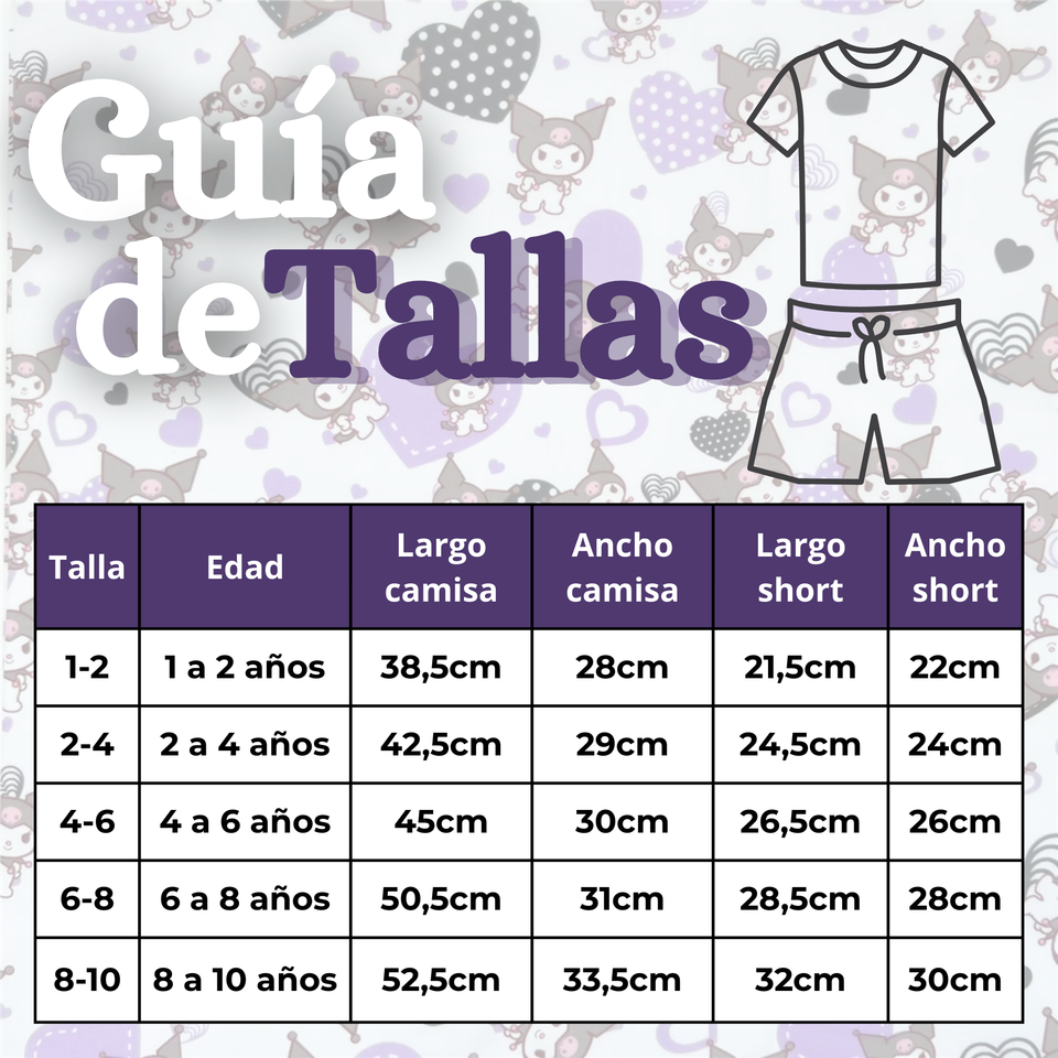 Conjunto Sanrio 100% Algodón Polera Pantalón Corto Niña Kuromi Hello Kitty My Melody