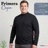Camiseta Polera Bambú Primera Capa Cuello Beatle Manga Larga Negro Hombre