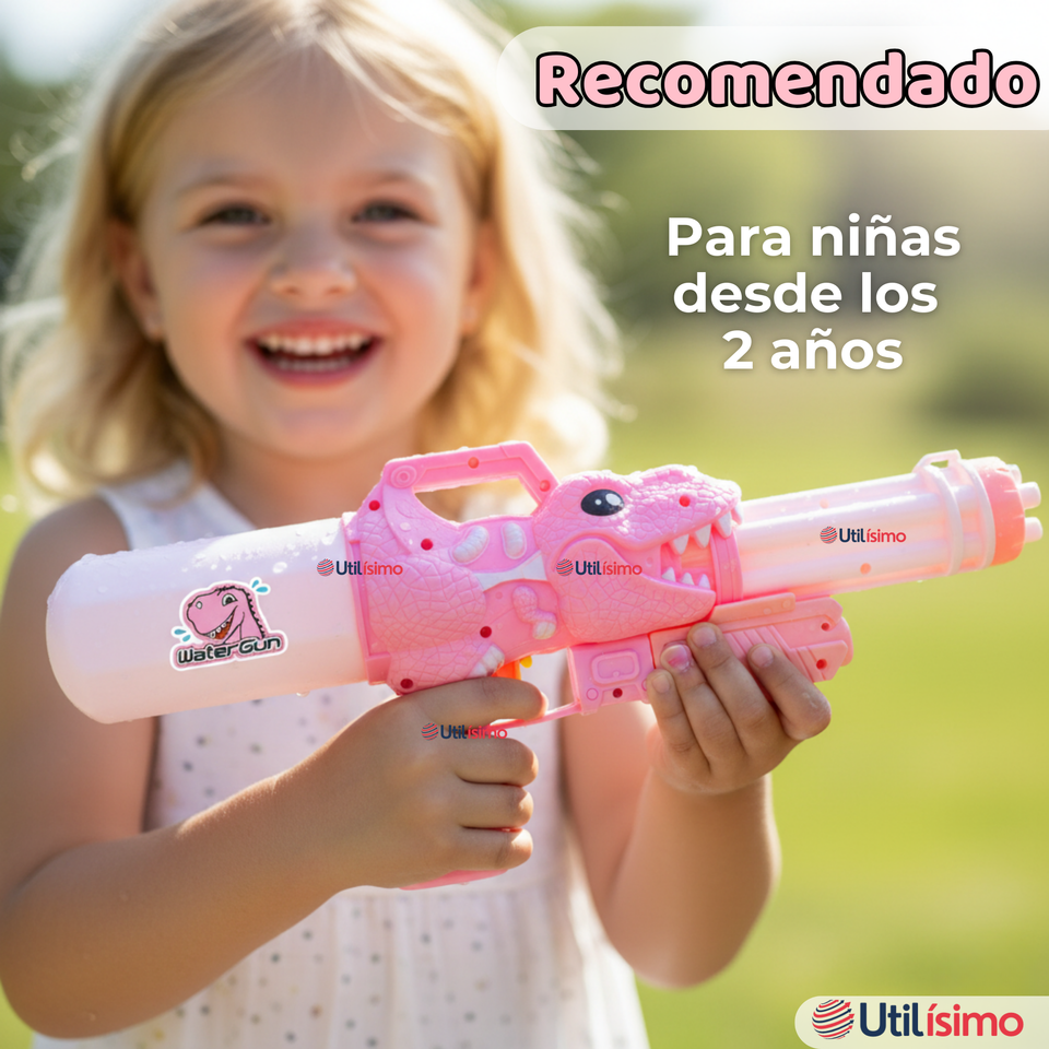 Pistola Lanza Agua Dinosaurio Color Rosado Juguete 40cm Niña