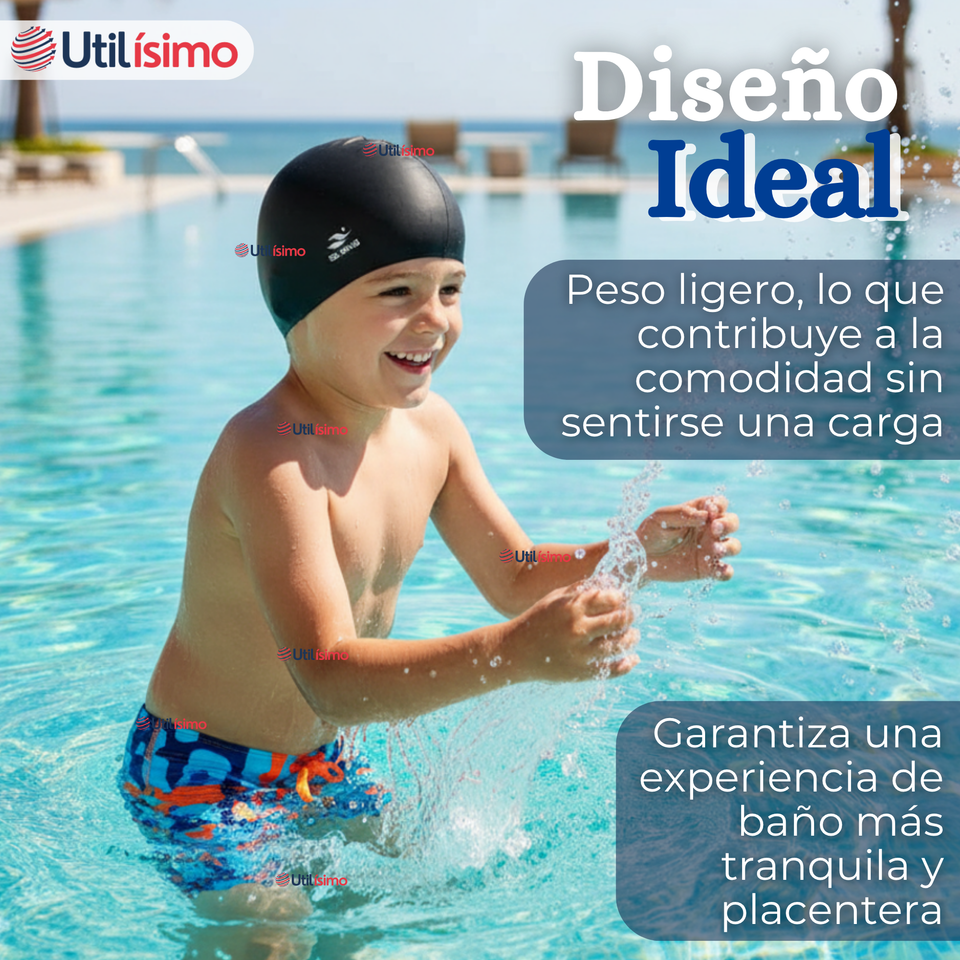 Gorro Gorra Natación Baño Silicona Color Negro 3 Años En Adelante