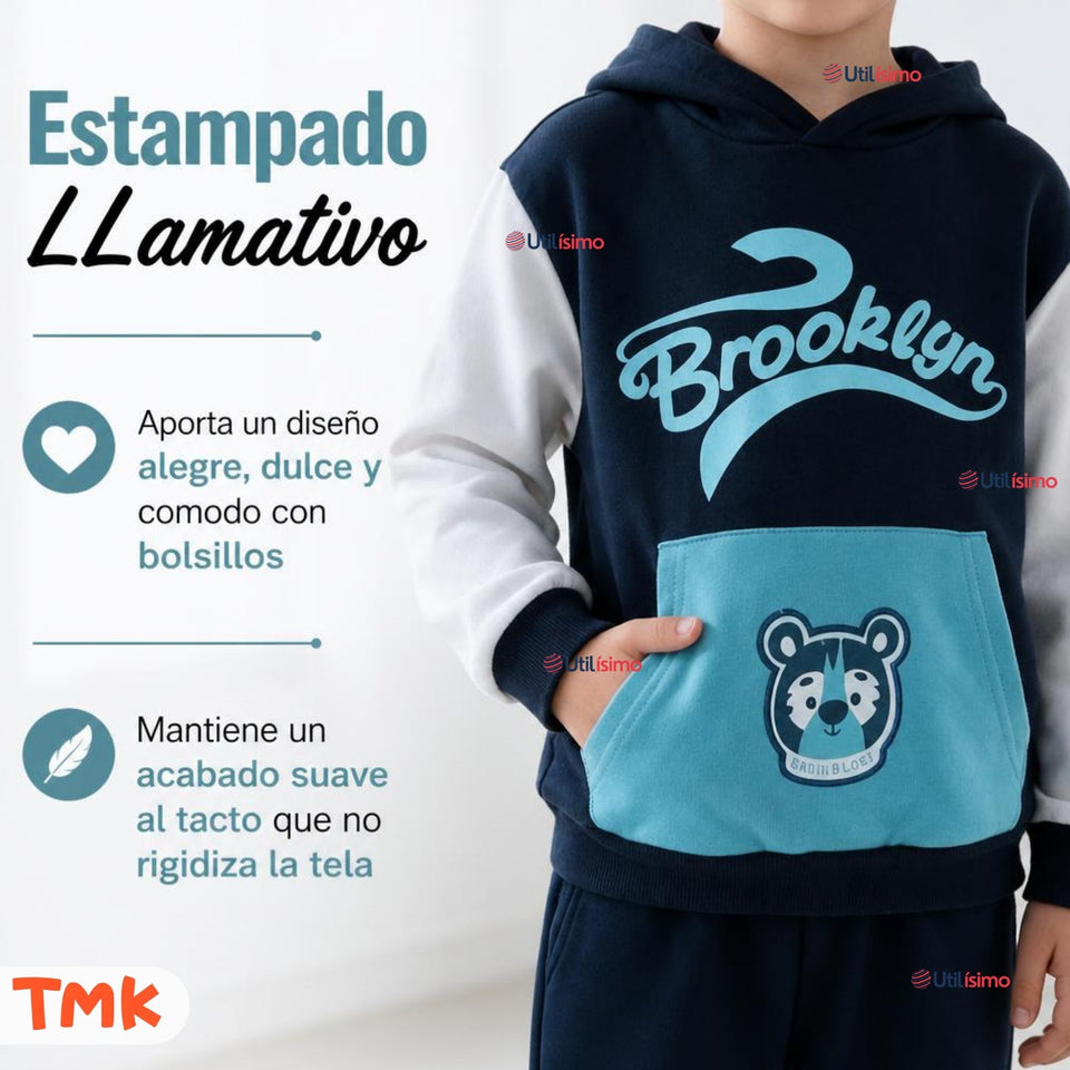Conjunto 2 Piezas Polerón y Buzo 100% Algodón Tedmimak Niño Brooklyn Blue
