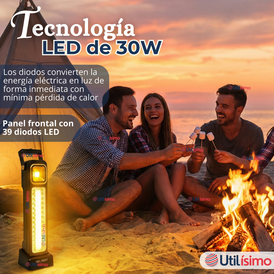 Lampara Luz De Emergencia Focos 39 Led Carga Híbrida Solar USB 30W