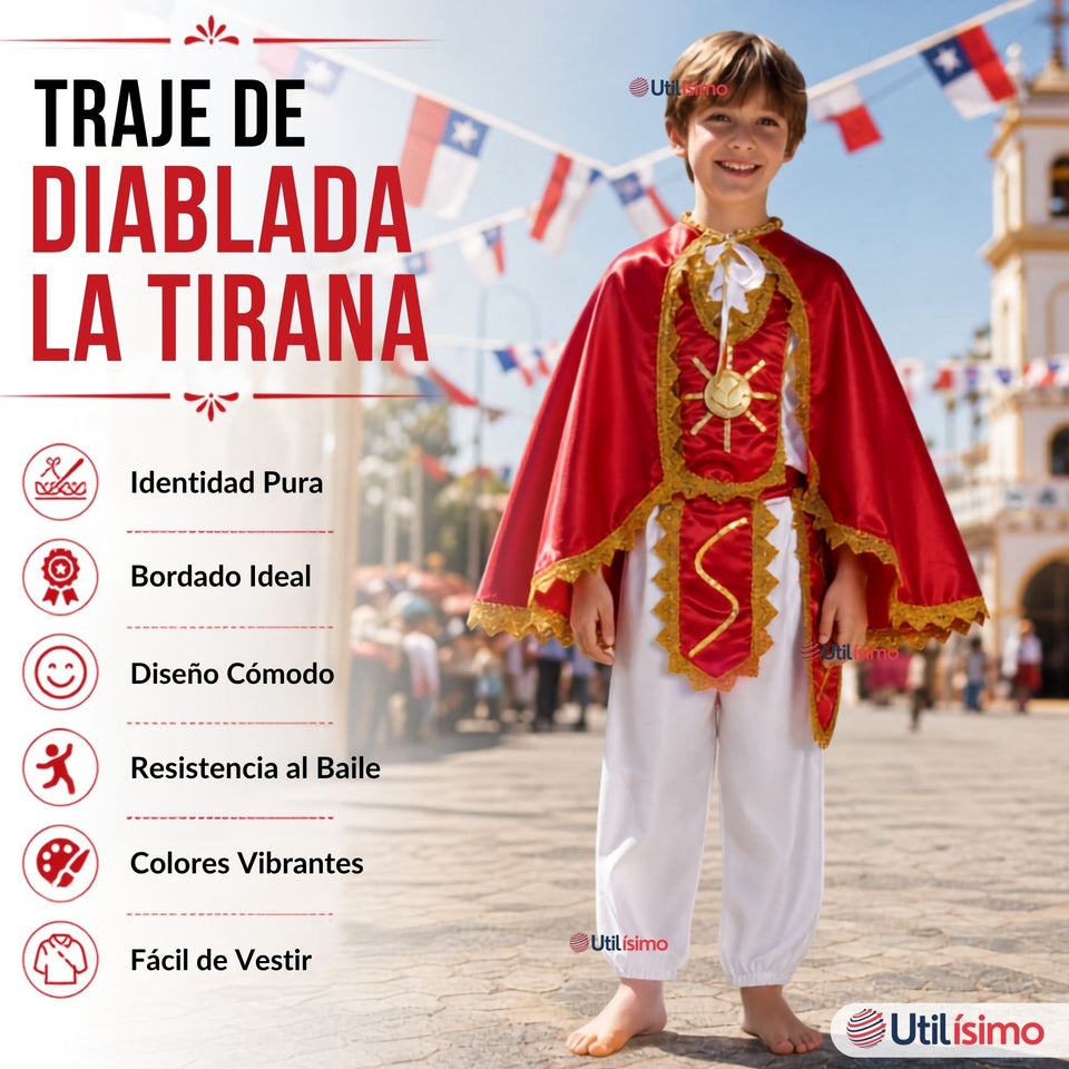 Traje Tirana Diablada Rojo 5 Piezas Niño Baile Típico Fiestas Patrias