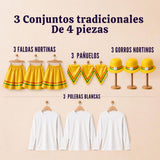 Pack 3 Trajes Nortinos Juvenil Con Poleras 4 Piezas Amarillo Baile Típico Fiestas Patrias