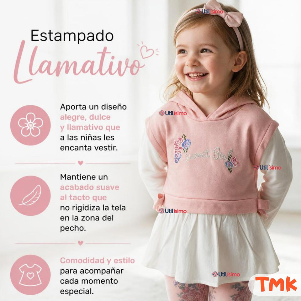 Conjunto 2 Piezas Polerón con Capucha y Pantalón 100% Algodón Niña Tedmimak Sweet flowers