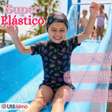 Traje de Baño Enterito Cremallera Manga Larga Con Gorro Niña 1 a 6 años Black