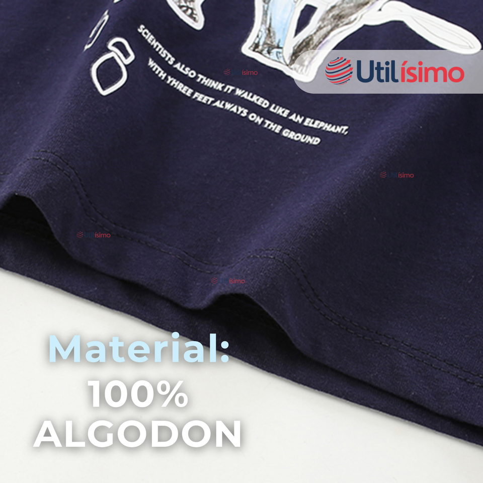 Polera Manga Larga Niño 100% Algodón Dinosaurio Azul Camiseta