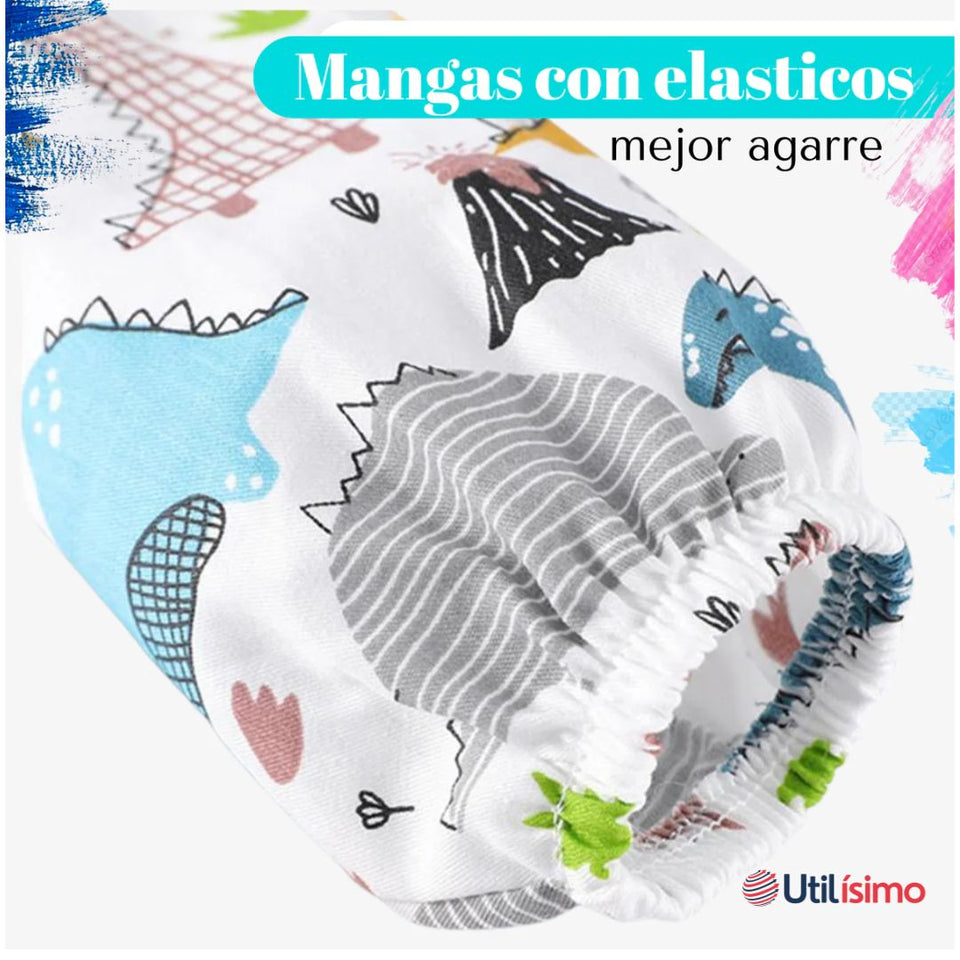 Pack 3 Babero Delantal Impermeable Premium Con Mangas Larga Para Bebe Y Niña