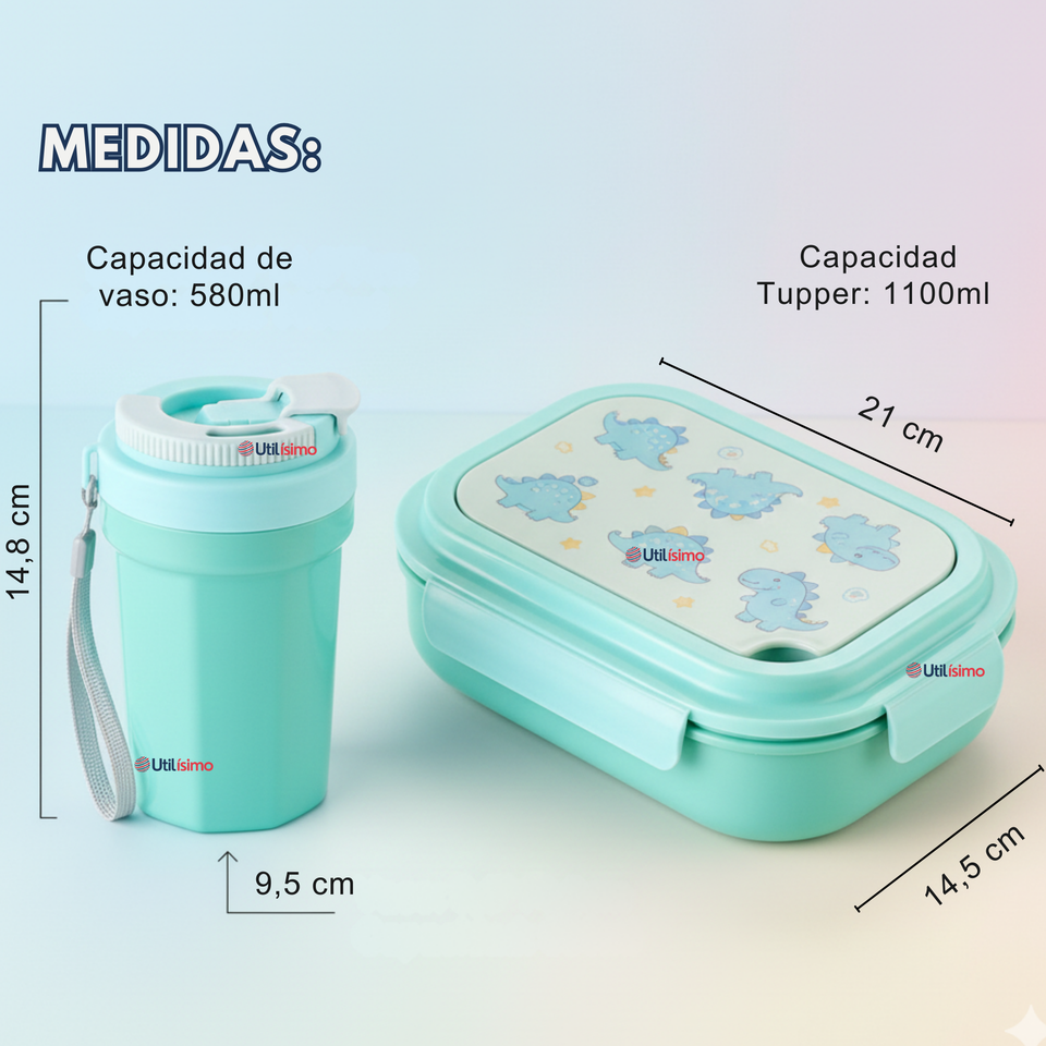 Set Fiambrera Tupper + Vaso Para Niños y Niñas Colores Varios Infantiles