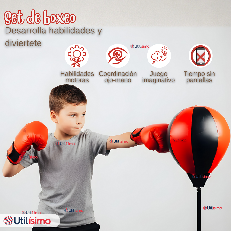 Set De Boxeo Con Rebote y Guantes Niño 12 Piezas Toy Boxing
