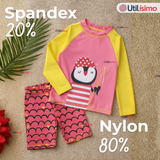 Traje De Baño Manga Larga y Pantalón Corto 2 Piezas Niña de 3 a 9 Años Pink Penguin