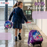 Mochila Escolar Con Ruedas + Estuche + Lonchera 46cm Desmontable Poliéster Morado Unicornio Niña