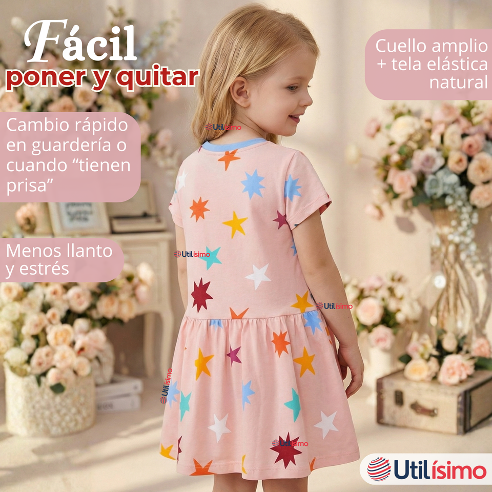 Vestido Manga Corta Estrellas Algodón Niña