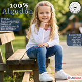 Pack 3 Camisetas Poleras Algodón Cuello Redondo Blanca Primera Capa Manga Larga Niña