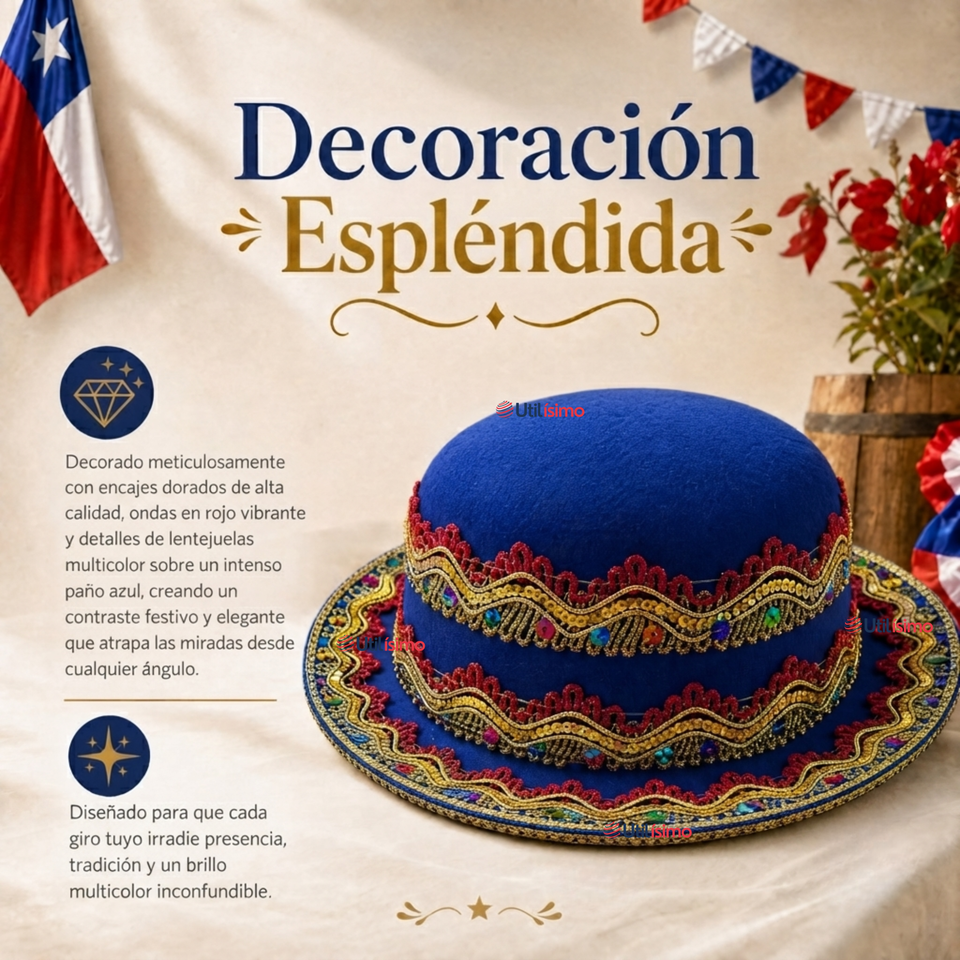 Sombrero Gorro Caporal Mujer Fiestas Patrias Azul Baile Típico