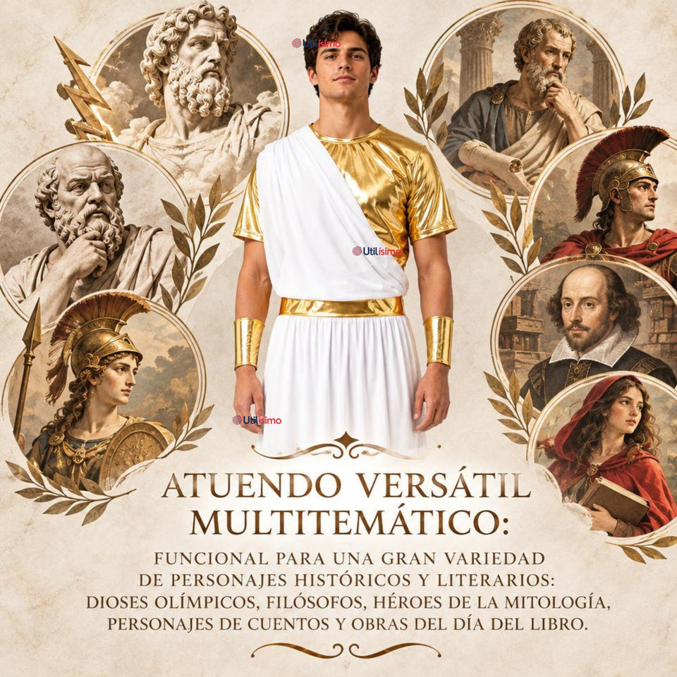 Disfraz Toga Griega Adulto Túnica Con Capa Lateral + Brazaletes