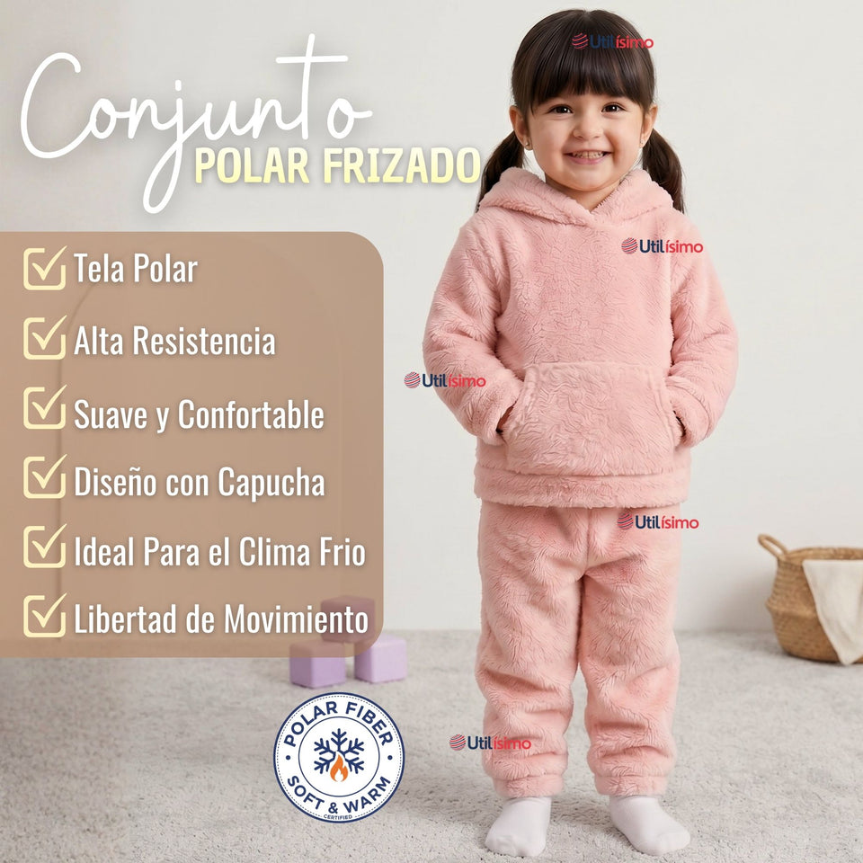 Buzo Polerón Conjunto Polar Niña Con Capucha Unicolor Rosado