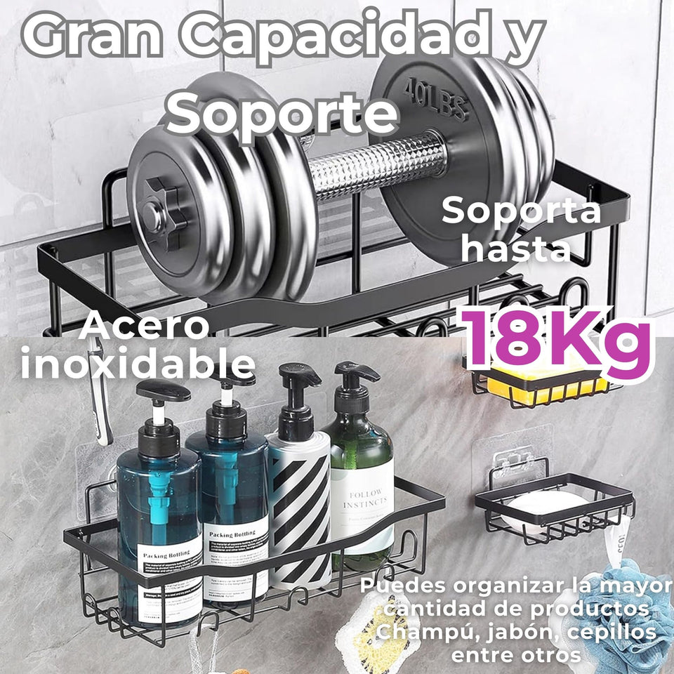 Set Organizador de Ducha 5 Piezas Acero Inoxidable Instalación Adhesiva