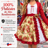 Vestido Chinita Huasa Juvenil 2 Piezas Burdeo Floreado Cueca Fiestas Patrias