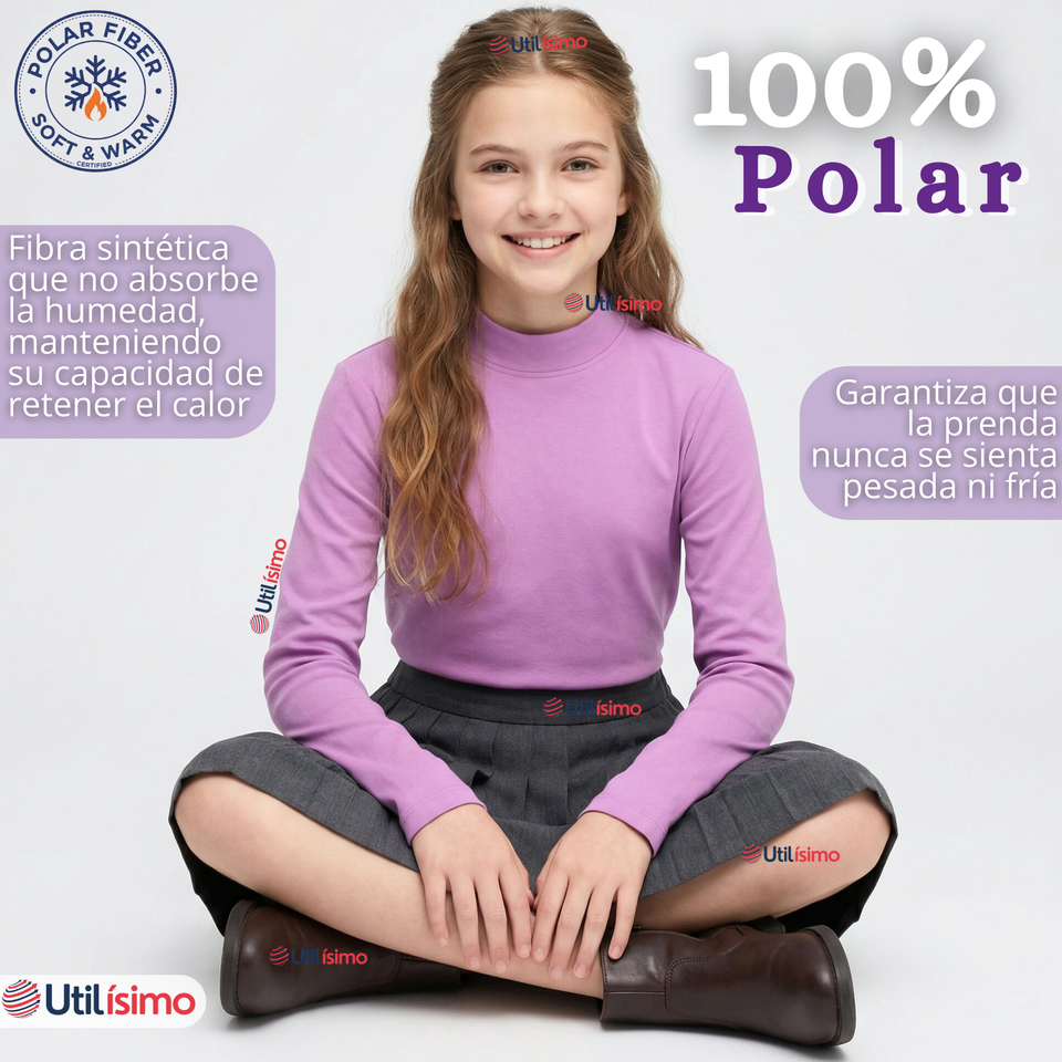Pack 3 Poleras Camisetas Polar Lila Primera Capa Cuello Beatle Manga Larga Niña