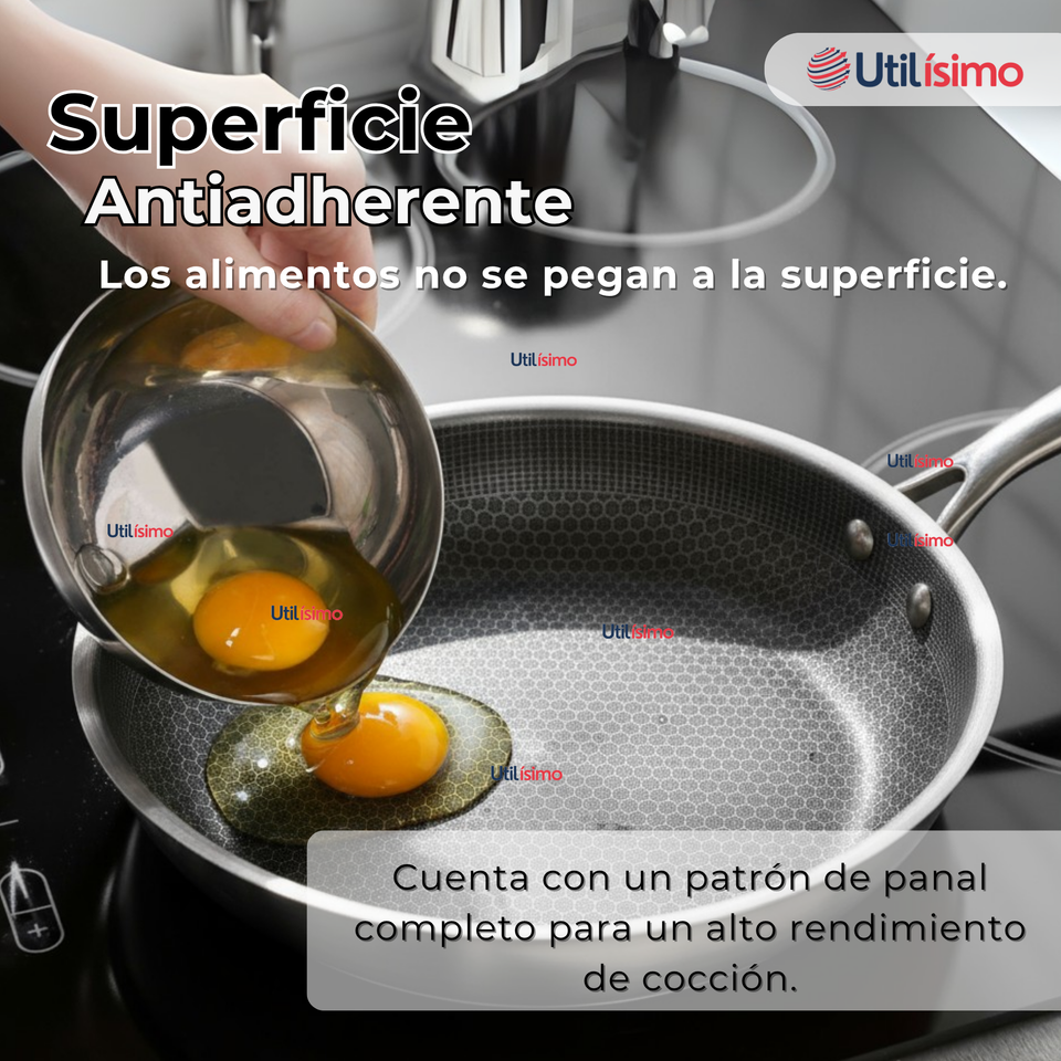 Sartén Acero Inoxidable Antiadherente 24cm +Cuchara de Madera de Bambú