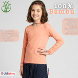 Camiseta Polera Bambú Cuello Redondo Salmón Primera Capa Manga Larga Niña
