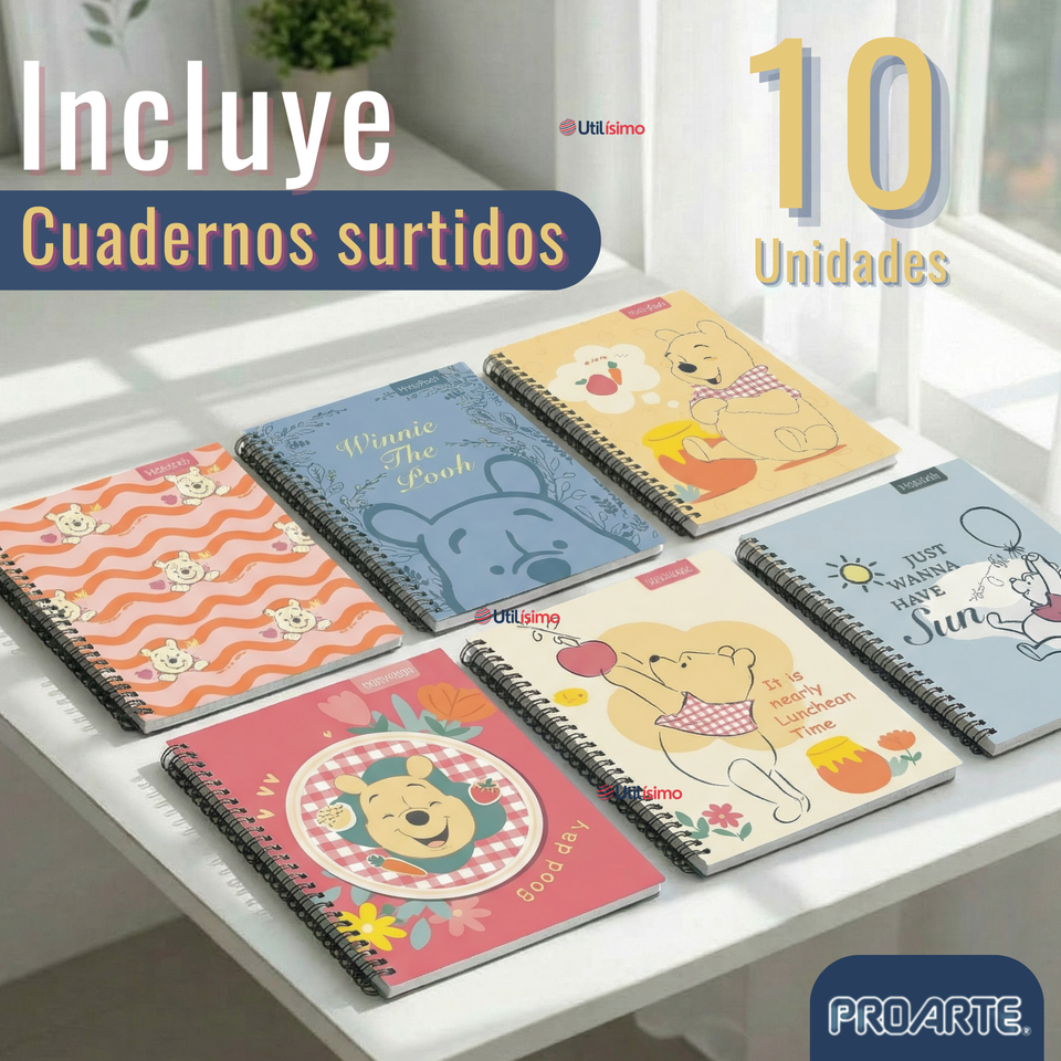 Pack 10 Cuadernos Universitarios Winnie Pooh 100 Hojas Proarte Diseño Surtido