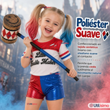 Disfraz Harley Quinn Azul y Rojo Metalizado Cosplay Niña