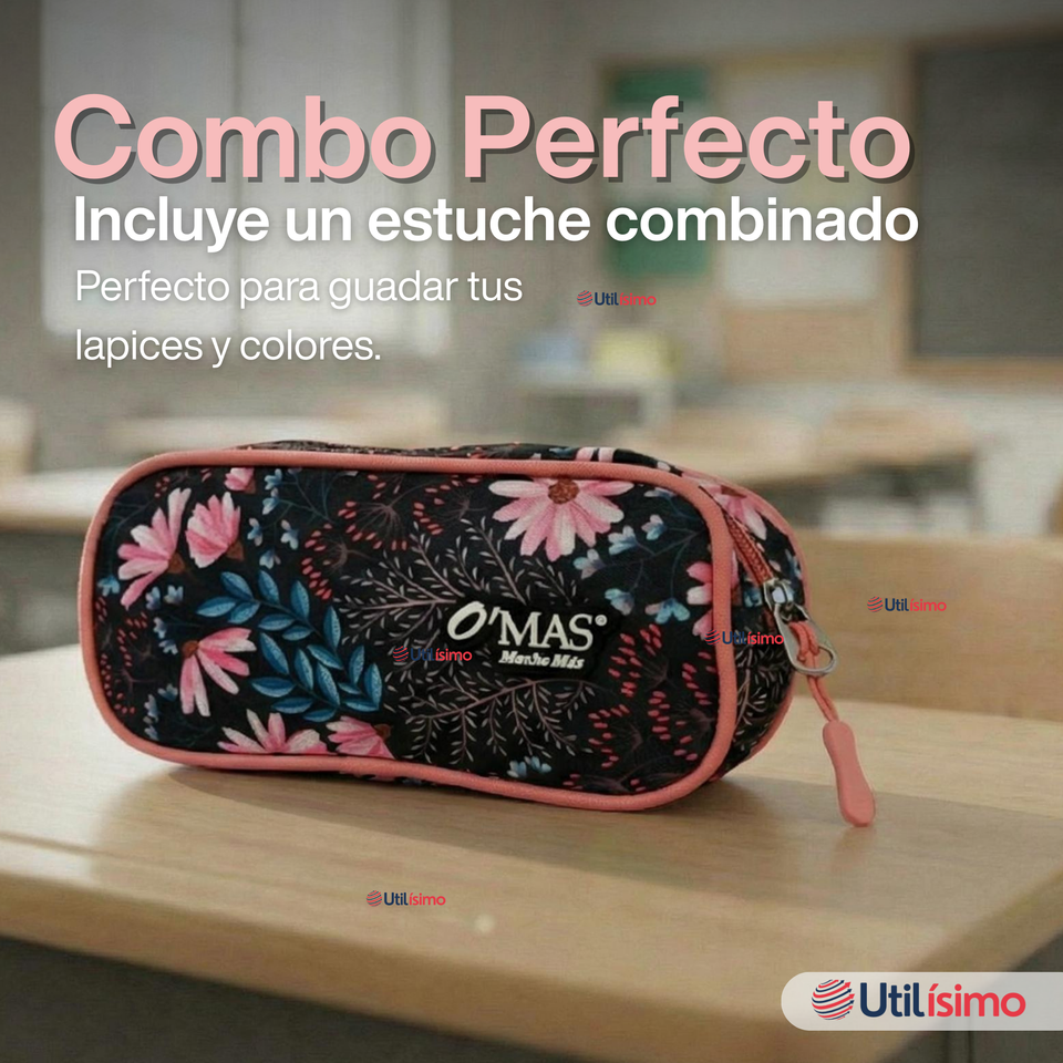 Mochila Bolso Escolar + Estuche + Lonchera 45Cm Niña Tela Oxford Night Blossom