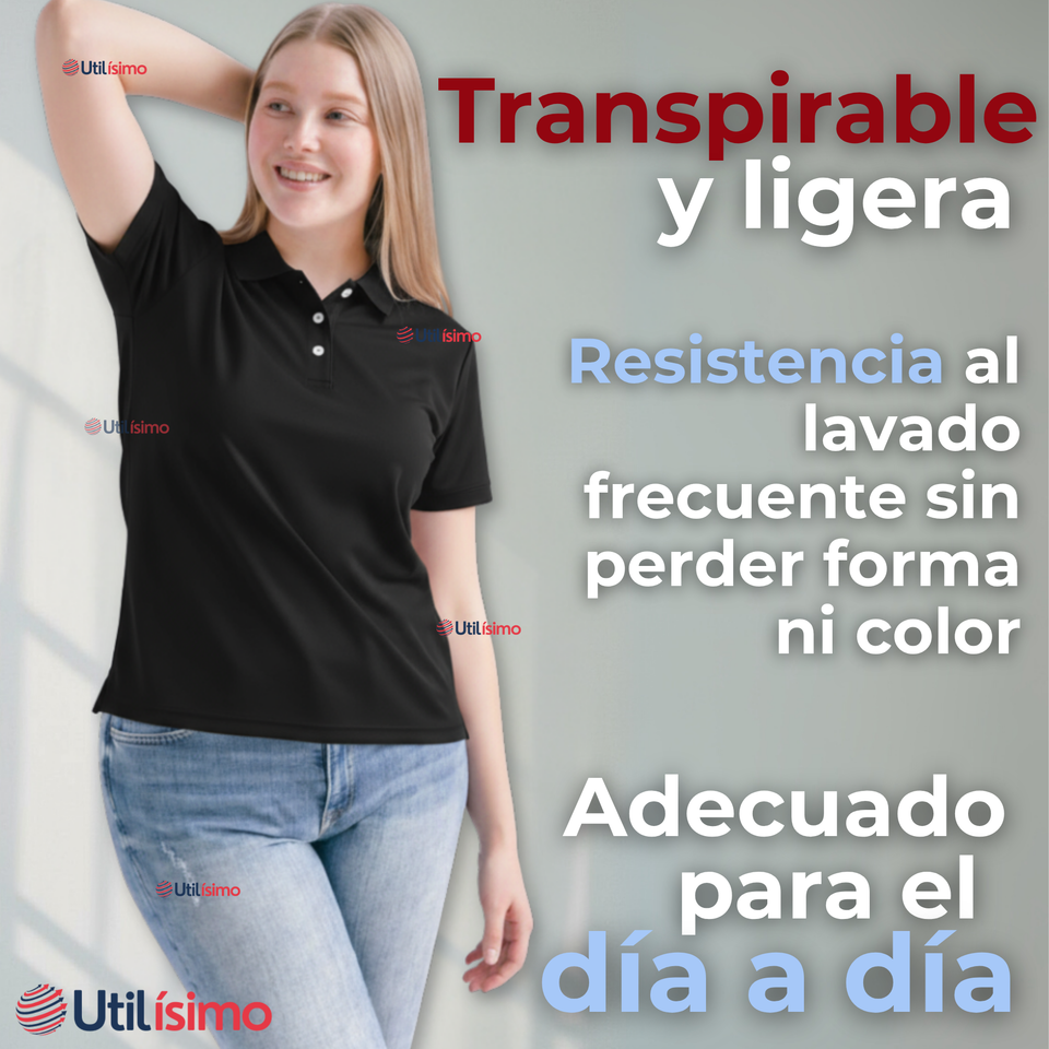 Polera Pique Premium 200g Manga Corta 100% Algodón Textura Suave Chemise Negro Mujer