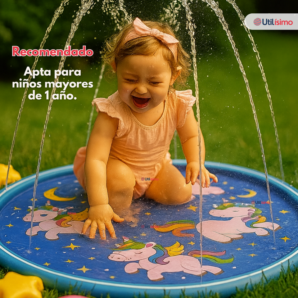 Alfombra Piscina Agua Rociador Para Niño Color Azul 100 cm