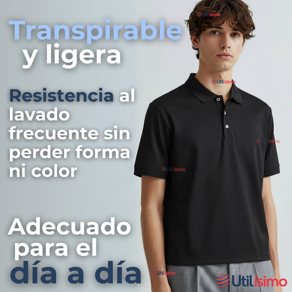 Polera Pique Premium 200g Manga Corta 100% Algodón Textura Suave Chemise Negro Hombre