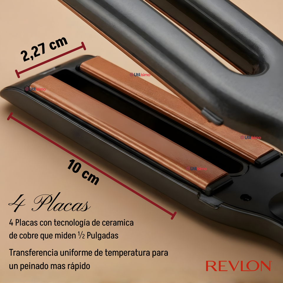 Plancha Alisadora De Cabello Revlon Placas Dobles Cerámica De Cobre RVST2204 Alaciadora Negra