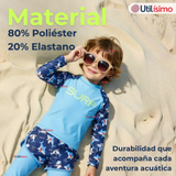 Traje De Baño Manga Larga Con Pantalón Largo y Pantalón Corto Niño de 3 a 11 Años Blue Surf