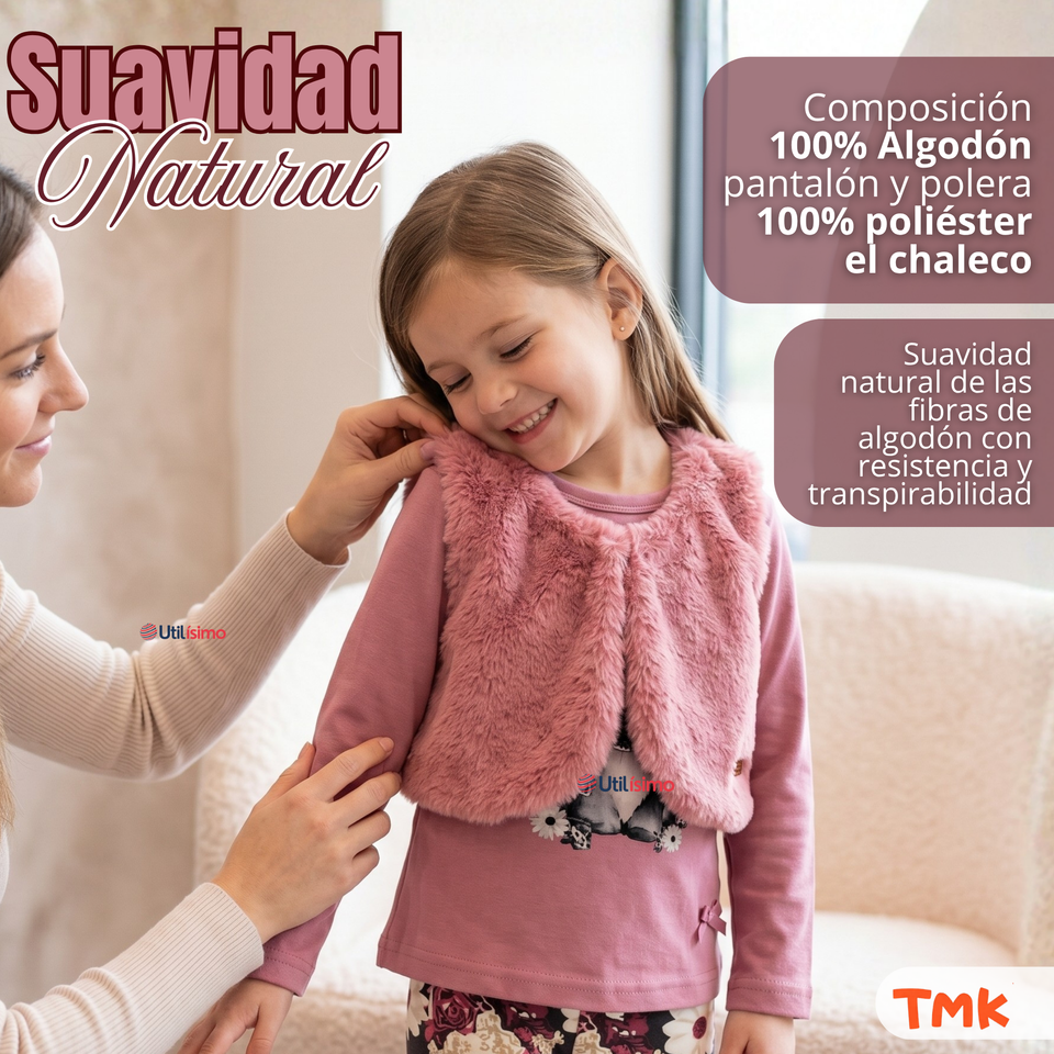 Conjunto Buzo Polera Chaleco 3 Piezas Niña Tedmimak Pretty Friend