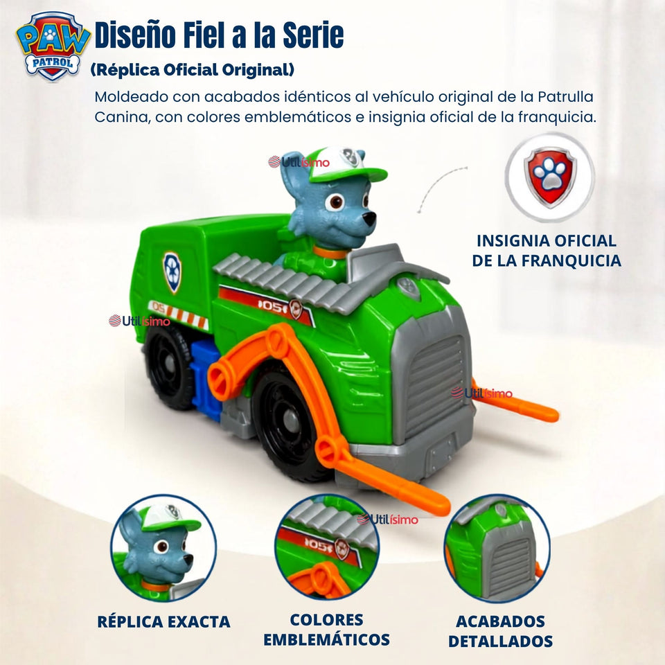 Paw Patrol Camión de reciclaje Rocky con Figura Juguete Niño