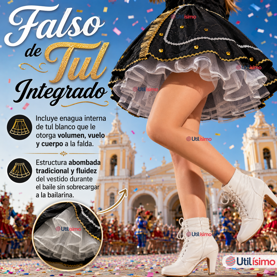 Traje Caporal Típico 2 Piezas Negro Mujer Fiestas Patrias