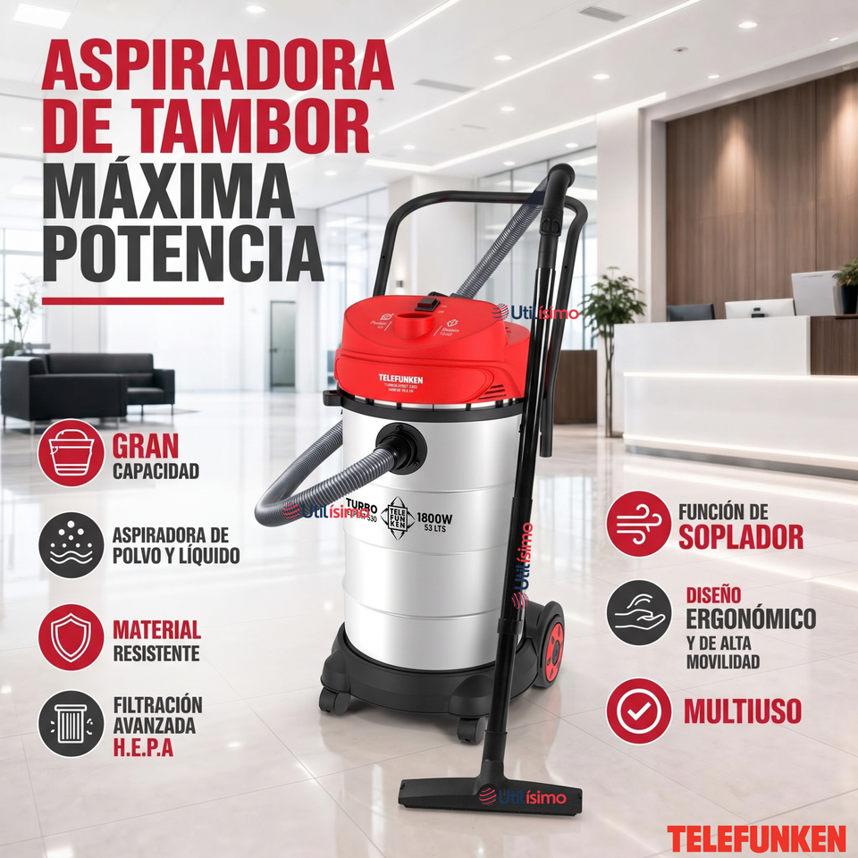 Aspiradora De Tambor Telefunken Turbo Expert 1800W 53L