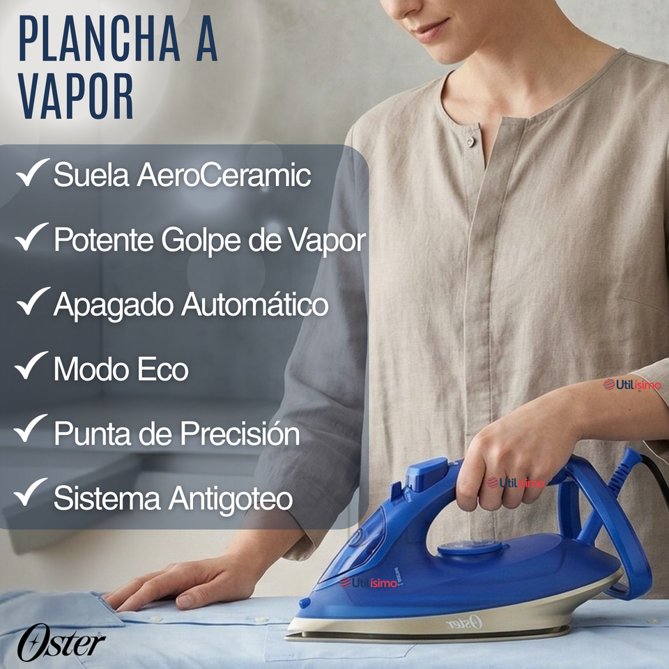 Plancha de vapor Oster®, AeroGlide Max S7800, azul claro, GCSTAC7801-052  Apagado Automático