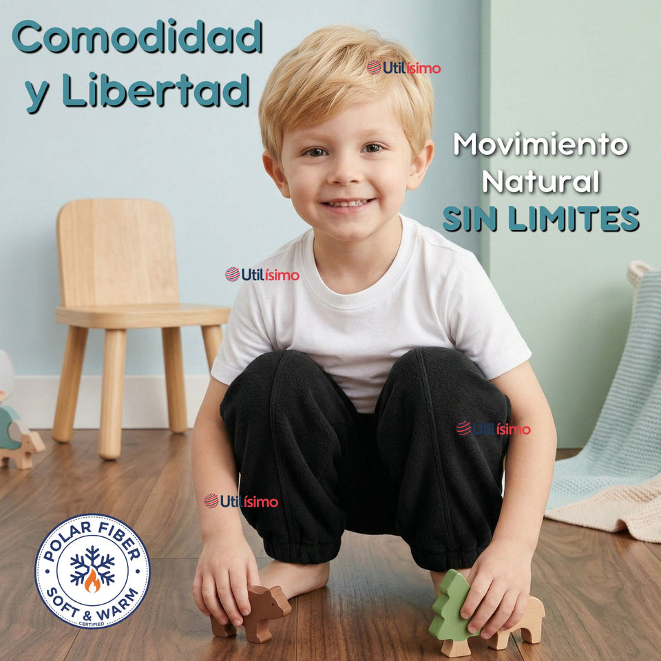 Buzo Solo Pantalón Negro Bebé Niño Forrado Polar