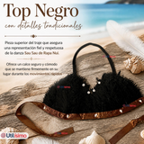 Traje Pascuense Típico Negro Con Plumas 3 Piezas Niña Rapa Nui Fiestas Patrias