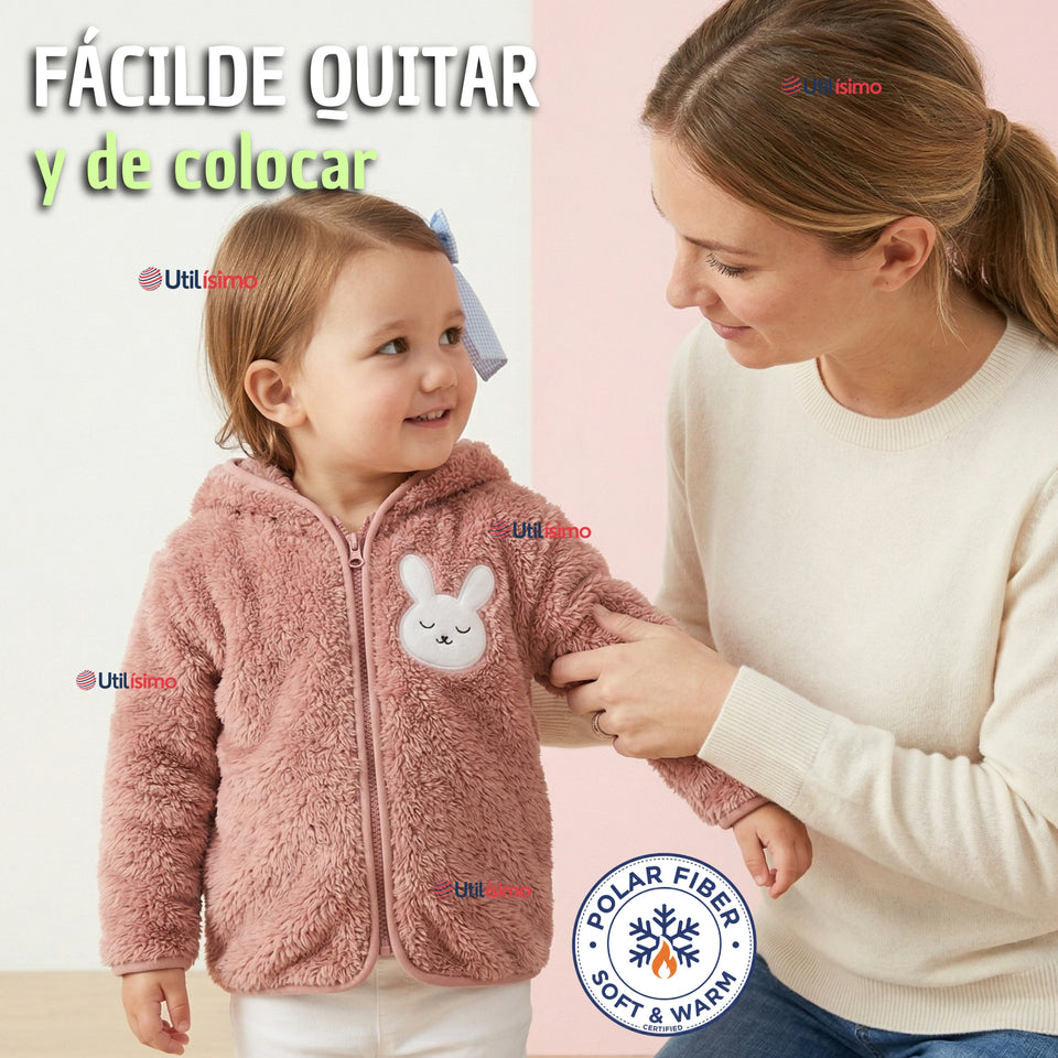 Polerón Con Capucha Forro Polar Bebe Niña Conejo Abrigo Invierno