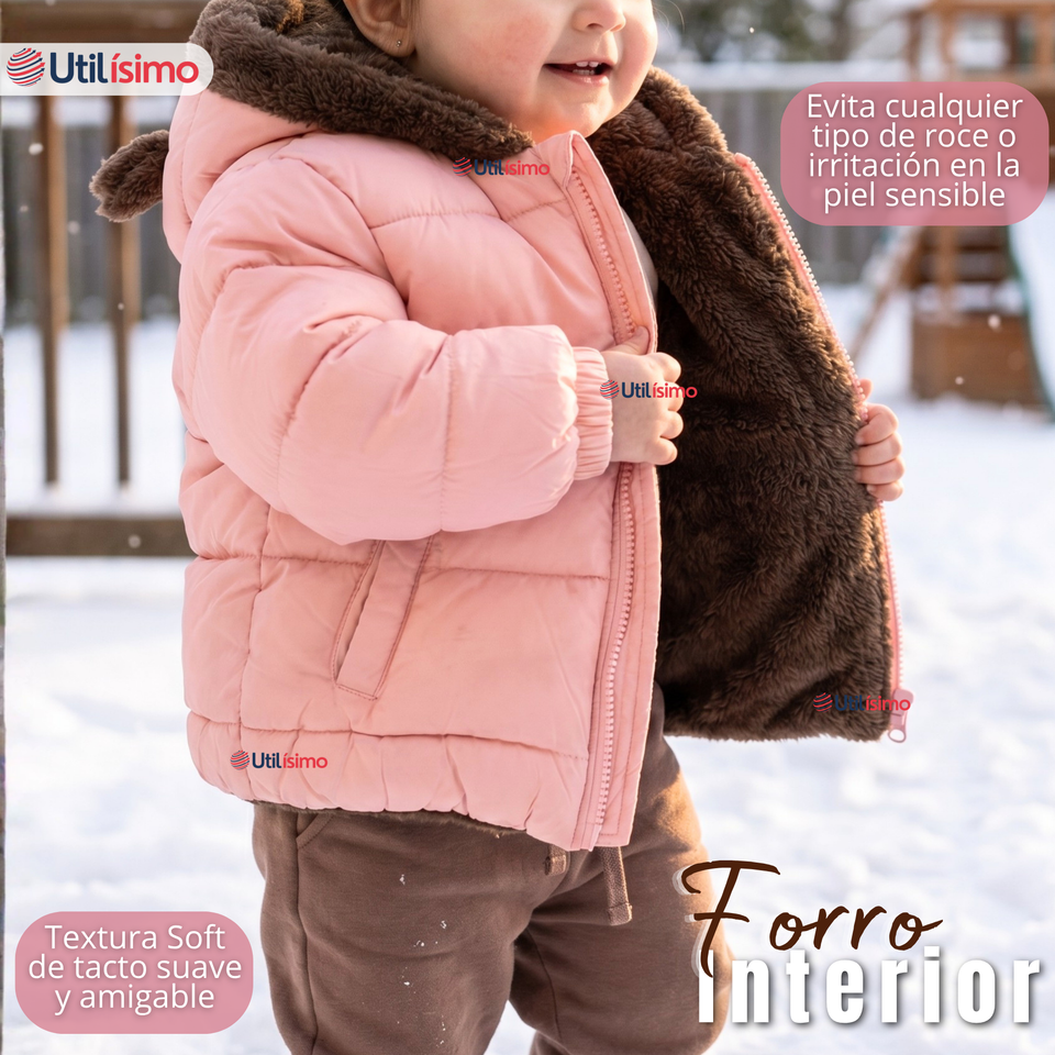 Parka Osito Con Capucha Manga Larga Rosado Niña Infantil
