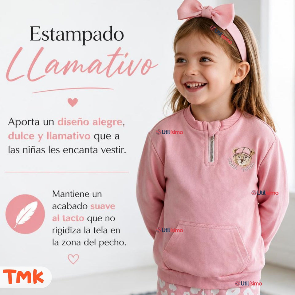 Conjunto 2 Piezas Polerón y Pantalón Buzo 100% Algodón Niña Tedmimak Beautiful flowers