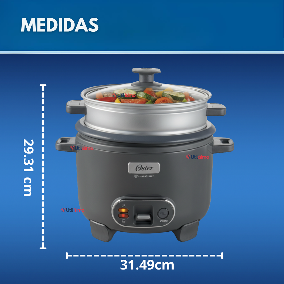 Oster Arrocera 3 en 1, 10 Tazas de Capacidad Función de Sofrito, Vaporera, Recubrimiento Antiadherente Oster DiamondForce, CKSTRC10DFSKE